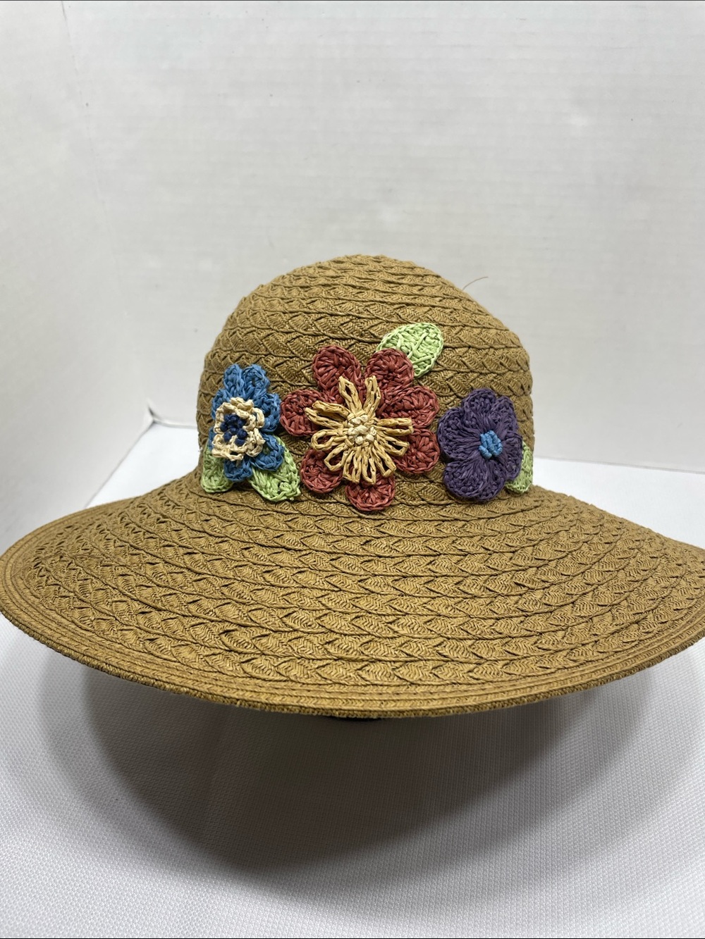Cappelli Straw Sun Hat Multicolor Crochet Flowers - Women’s UPF NEW NWT - Picture 2 of 12
